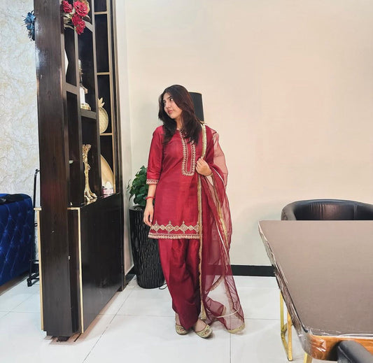 Red Kathaan SIlk Formal Fit