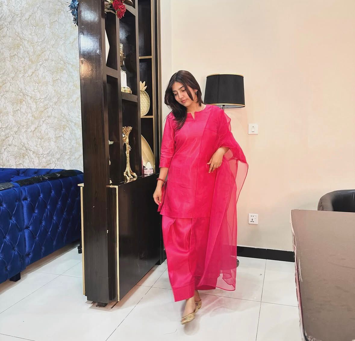 Blue Kathaan SIlk Formal Fit with organza dupatta