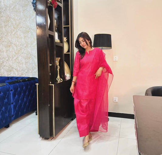 Blue Kathaan SIlk Formal Fit with organza dupatta