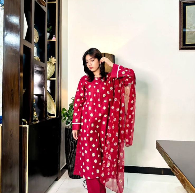 Red printed Cotton OutFit