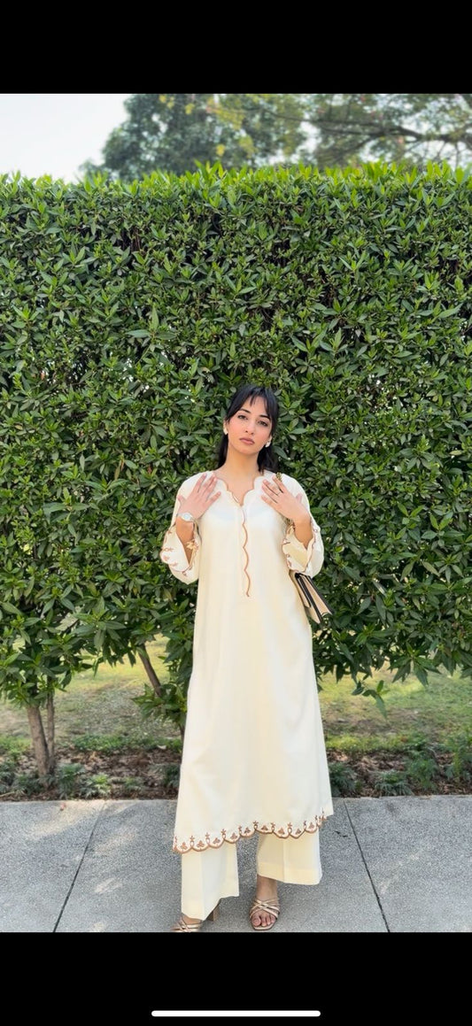 2 piece cutwork long shirt coord set